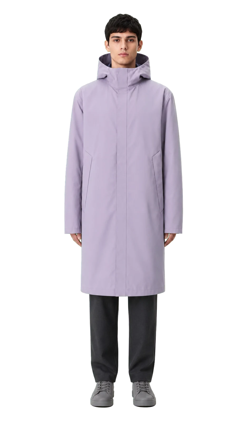 Creator wearing a mineral violet coat